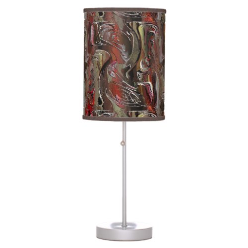 Abstract carved in mahogany and dark red table lamp