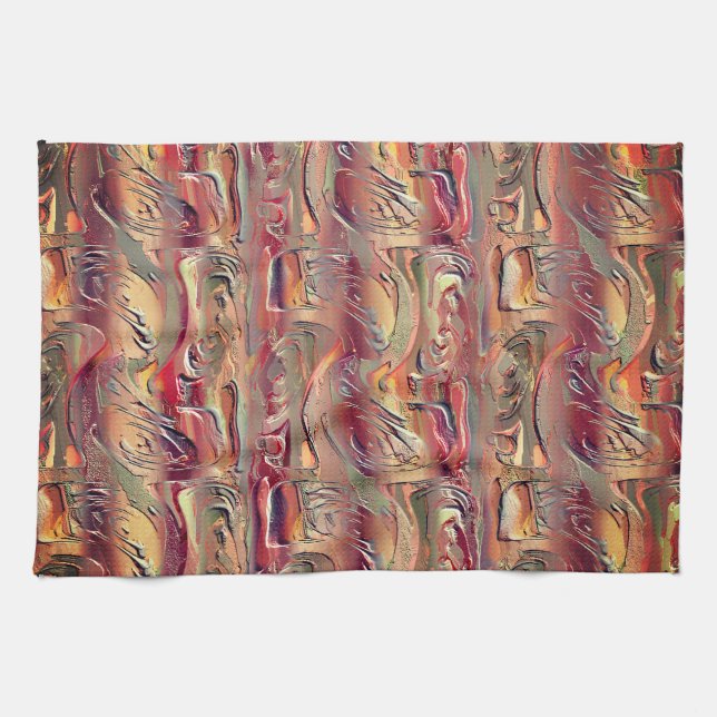 Abstract carved in salmon and red gradient kitchen towel (Horizontal)