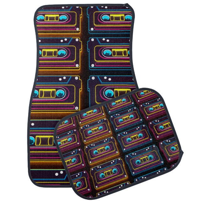 Abstract Cassette tape neon retro music of backgro Car Floor Mat (Set)