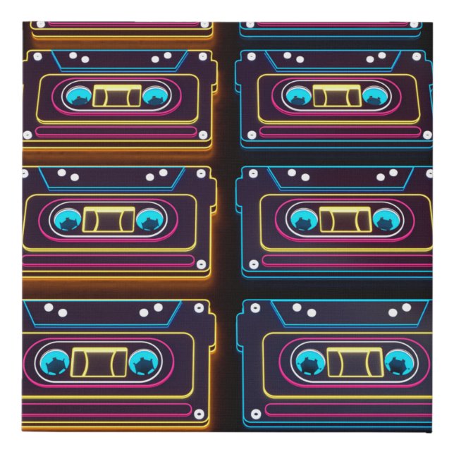Abstract Cassette tape neon retro music of backgro Faux Canvas Print (Front)