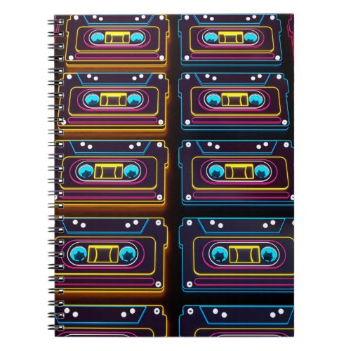 Abstract Cassette tape neon retro music of backgro Notebook