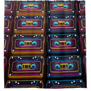 Abstract Cassette tape neon retro music of backgro Shower Curtain