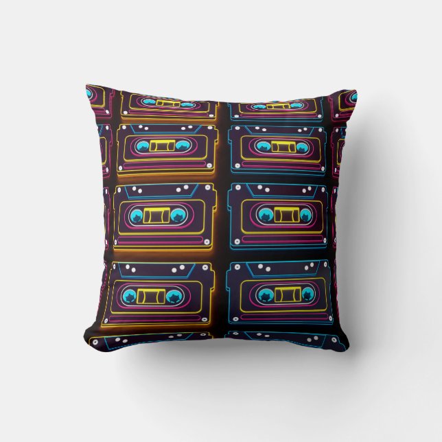 Abstract Cassette tape neon retro music of backgro Throw Pillow (Front)