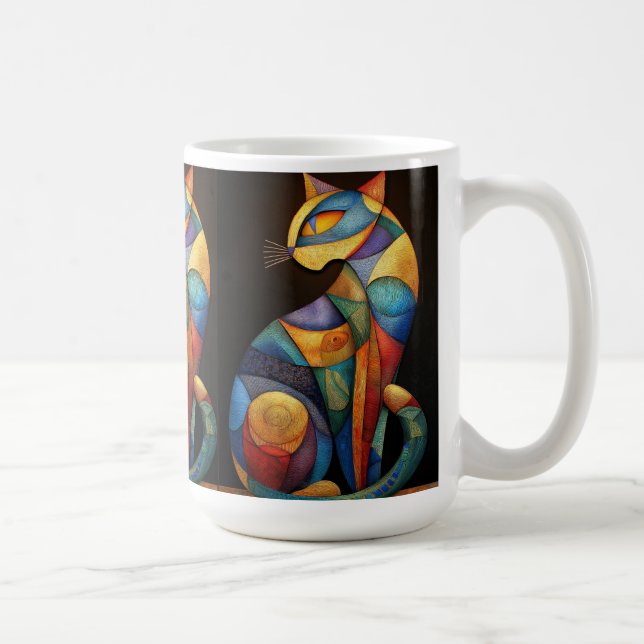 Abstract Cat Coffee Mug–Colorful Geometric Coffee Mug (Right)