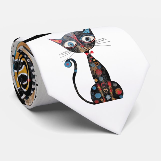 Abstract Cat Design Necktie (Rolled)