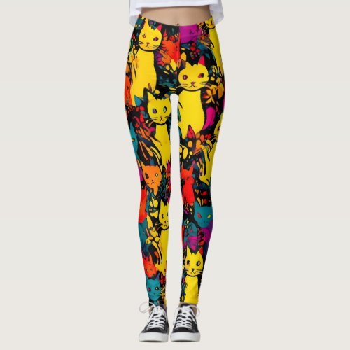 Abstract Cat Explosion Pattern Leggings