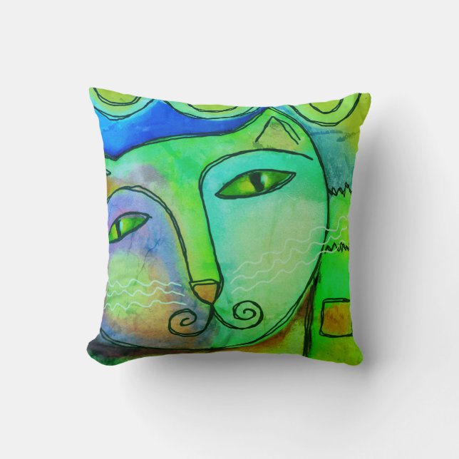 Abstract Cat Face Throw Pillow (Front)