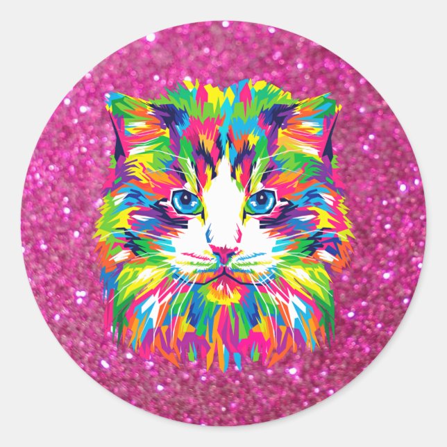 Abstract Cat Illustration Classic Round Sticker (Front)
