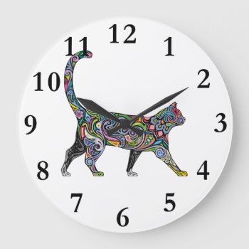 Abstract Cat Large Clock by CaptainScratch at Zazzle