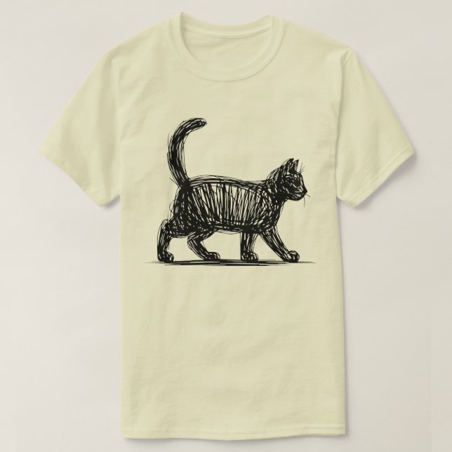 Abstract Cat Line Art Minimalist Scribble Cat  Mod T-Shirt (Design Front)