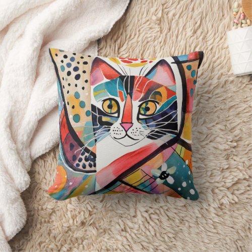 Abstract Cat Lovers Decor Grandma Mother Daughter Throw Pillow