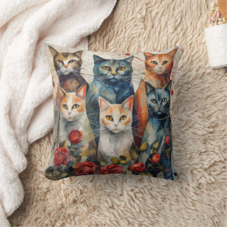 Abstract Cat Lovers Decor Grandma Mother Daughter Throw Pillow