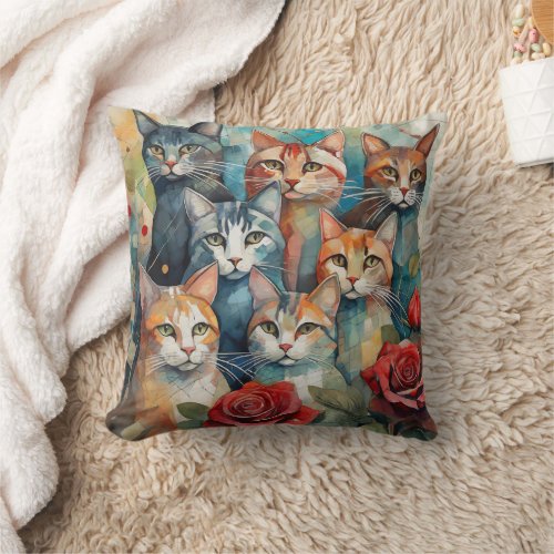 Abstract Cat Lovers Decor Grandma Mother Daughter Throw Pillow