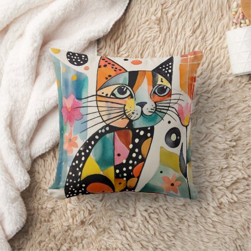 Abstract Cat Lovers Decor Grandma Mother Daughter Throw Pillow