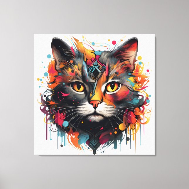 Abstract Cat Painting - Colorful Feline  Canvas Print (Front)