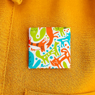 Abstract Cat Pattern Whimsical Modern Pet Art  Button