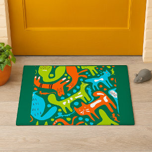 Abstract Cat Pattern Whimsical Modern Pet Art  Doormat
