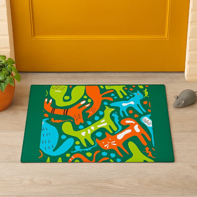 Abstract Cat Pattern Whimsical Modern Pet Art  Doormat (Creator Uploaded)