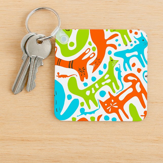 Abstract Cat Pattern Whimsical Modern Pet Art  Keychain (Creator Uploaded)