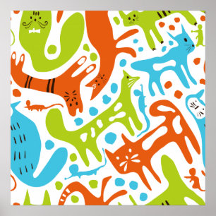Abstract Cat Pattern Whimsical Modern Pet Art Poster
