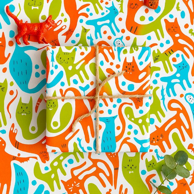 Abstract Cat Pattern Whimsical Modern Pet Art  Wrapping Paper (Creator Uploaded)