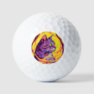 Abstract Cat: Pop Art Psychedelic Swirl Golf Balls