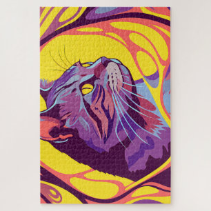 Abstract Cat: Pop Art Psychedelic Swirl Jigsaw Puzzle