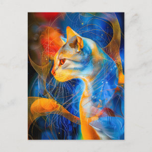 Abstract Cat Portrait Amidst Galactic Wonders Postcard