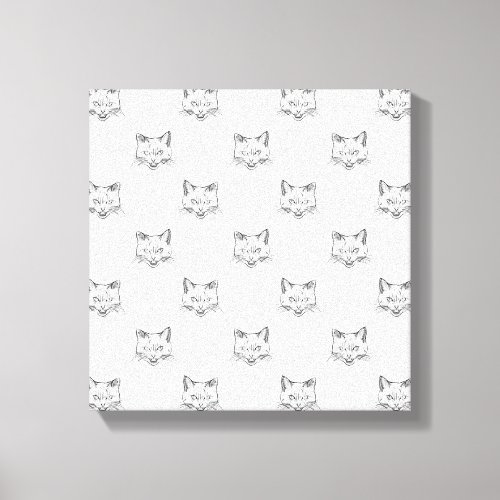 Abstract Cat Portrait Sketch Black White Design Canvas Print