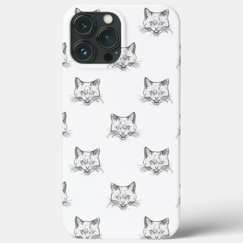 Abstract Cat Portrait Sketch Black White Design iPhone 13 Pro Max Case
