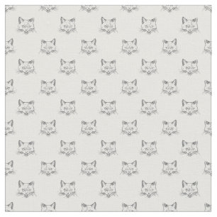 Abstract Cat Portrait Sketch Black White Design Fabric