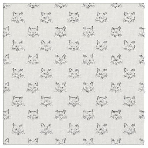 Abstract Cat Portrait Sketch Black White Design Fabric