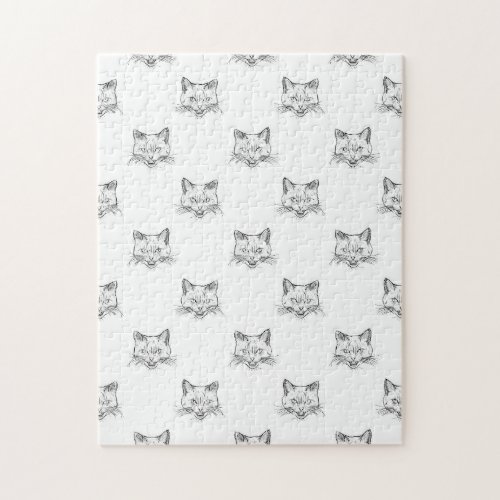 Abstract Cat Portrait Sketch Black White Design Jigsaw Puzzle