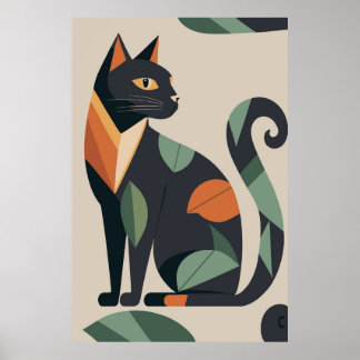 Abstract Cat Print Poster Wall Art Decor