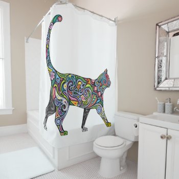 Abstract Cat Shower Curtain by CaptainScratch at Zazzle