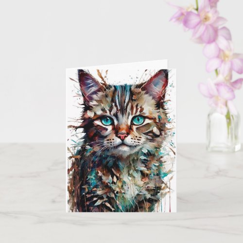 Abstract Cat Spatter Art Blank Greeting  Card