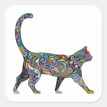 Abstract Cat Square Sticker by CaptainScratch at Zazzle