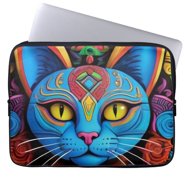 Abstract Cat With Yellow Eyes Laptop Sleeve (Front)