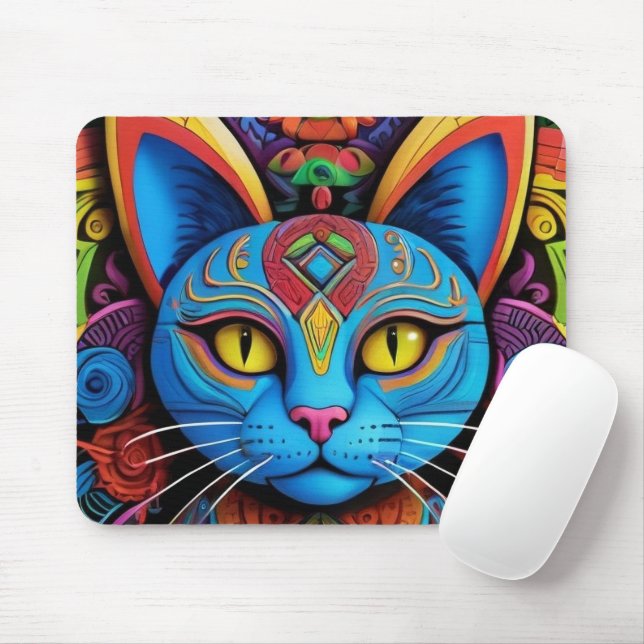 Abstract Cat With Yellow Eyes Mouse Pad (With Mouse)