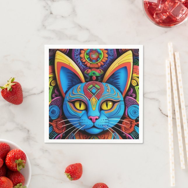 Abstract Cat with Yellow Eyes  Napkins (Insitu)