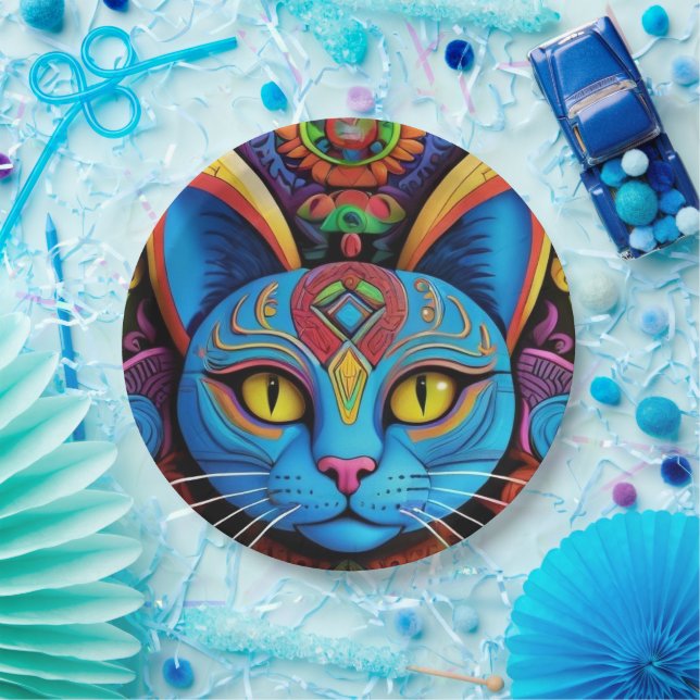 Abstract Cat with Yellow Eyes  Paper Plates (Party)
