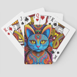 Abstract Cat With Yellow Eyes Poker Cards