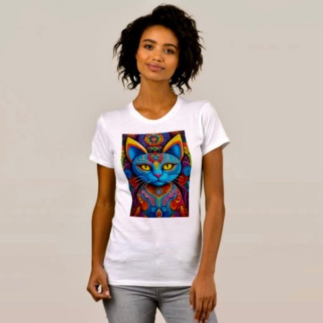 Abstract Cat with Yellow Eyes T-Shirt (Comfy tri-blend women’s tee feminine fit, scoop neck, short sleeves, relaxed fit.  
)