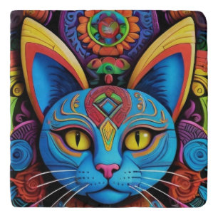 Abstract Cat With Yellow Eyes Trivet