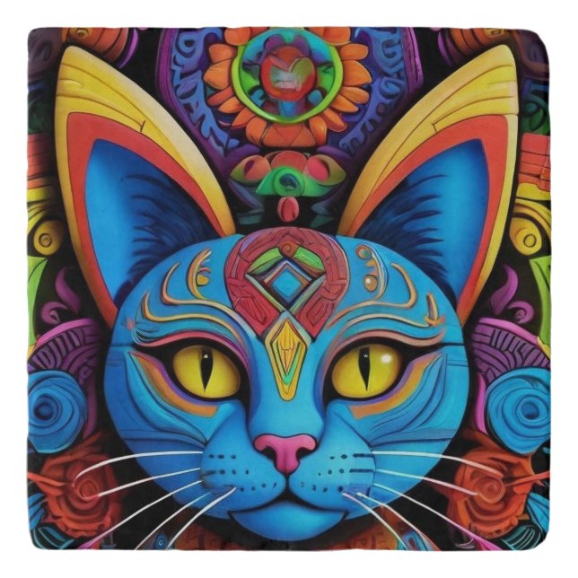 Abstract Cat With Yellow Eyes Trivet (Front)