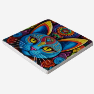 Abstract Cat With Yellow Eyes Trivet