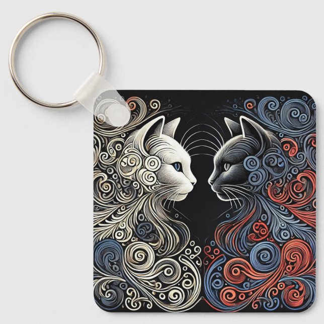 Abstract cats art keychain (Front)