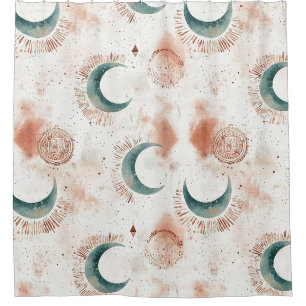 Abstract Celestial Crescent Moons Terracotta Shower Curtain