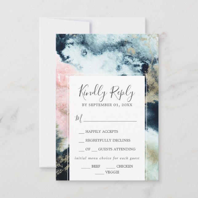 Abstract Celestial Menu Choice RSVP Card (Front)