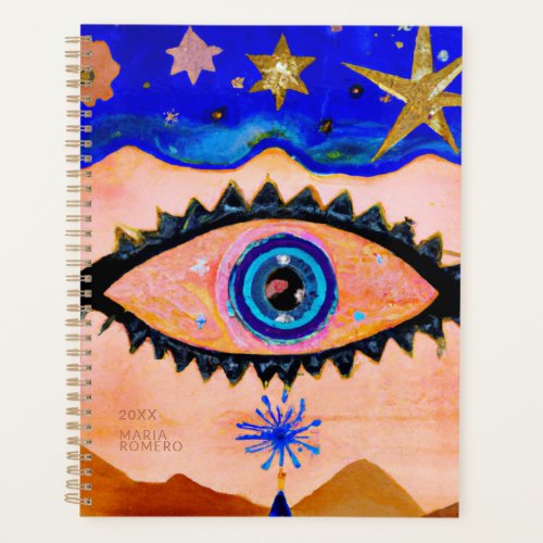 Abstract Celestial Pink Blue Evil Eye Boho Planner